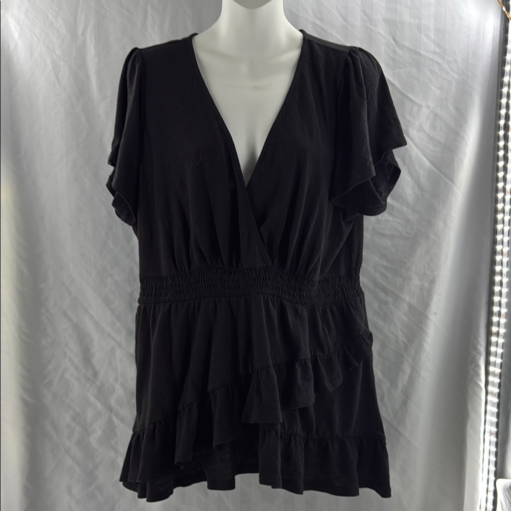 Torrid Black V-Neck Ruffle Top Torrid NWT